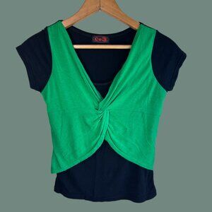 Vintage Y2K Co3 Color Block Cross Tie Front Baby T